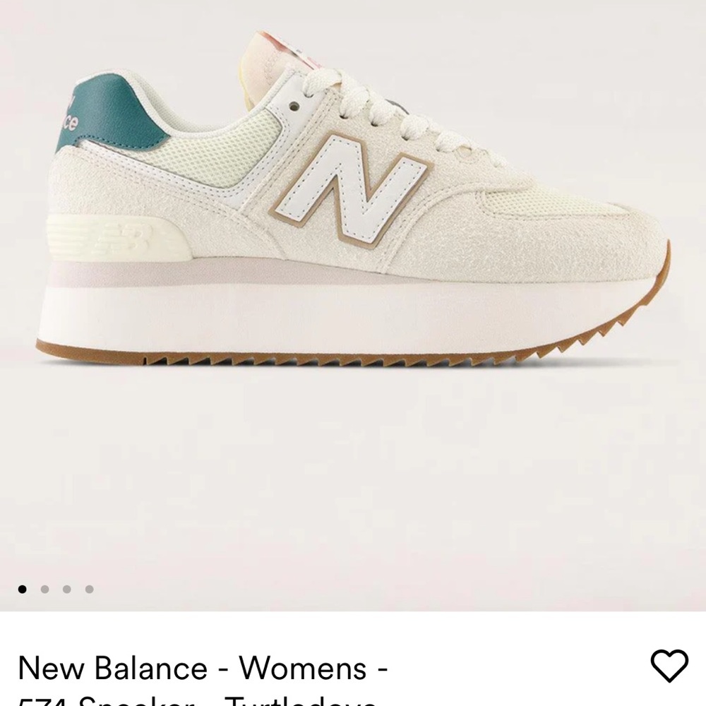 New Balance 574 platform sneakers in Turtledove cream with green accent